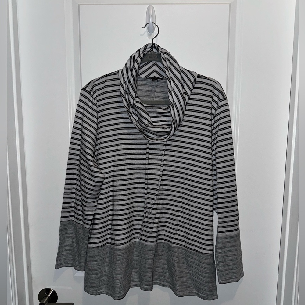 Lane Bryant athleisure cowl neck stripped top